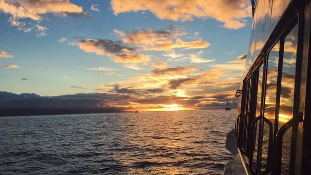 Sailing whale watching tour during Maui’s sunset hours