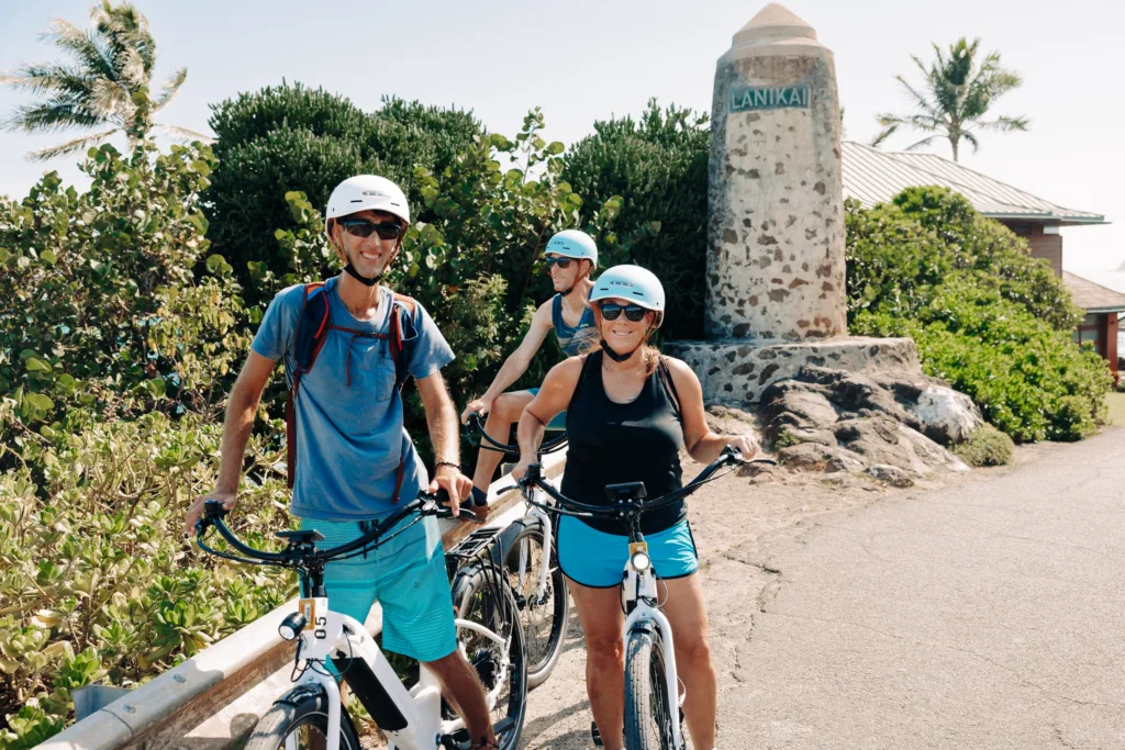 Cycling through Kailua on an electric bike tour