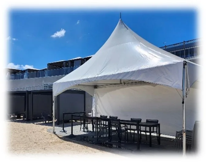 Waterfront tent set up for island event rental