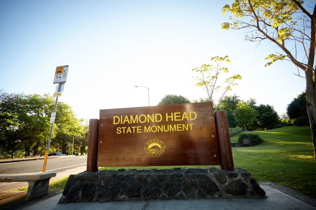 View of hikers ascending Diamond Head trail
