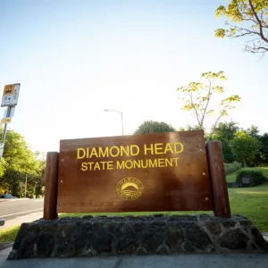 View of hikers ascending Diamond Head trail