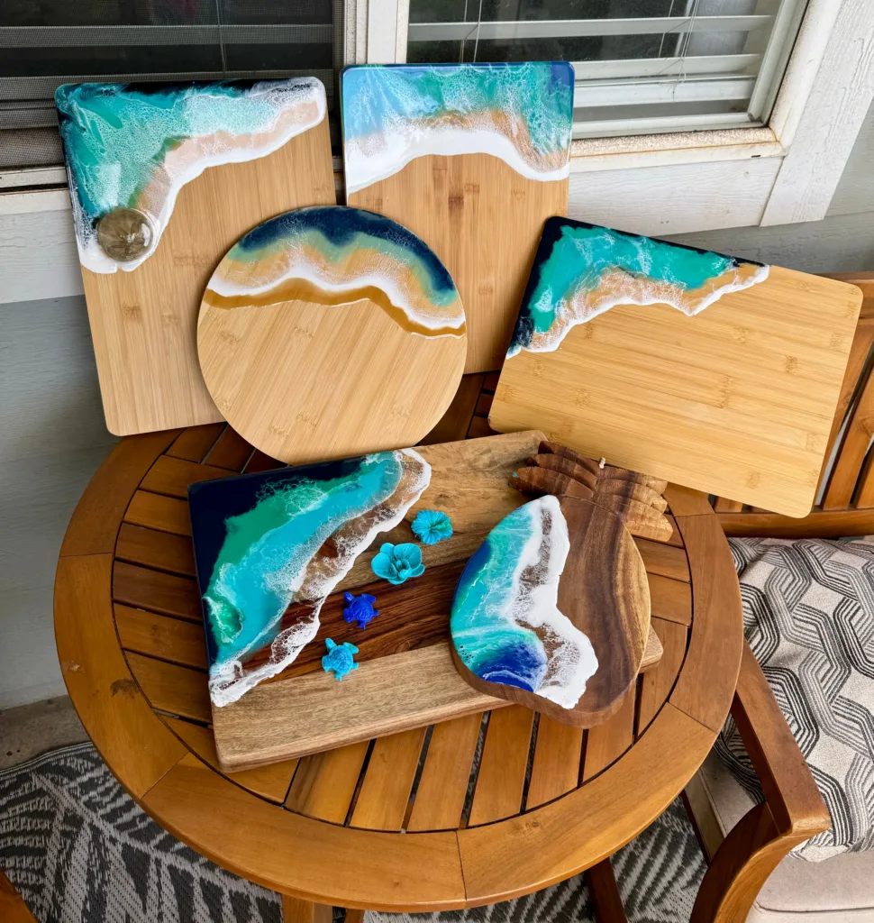 Handcrafted epoxy resin cheese board with island design