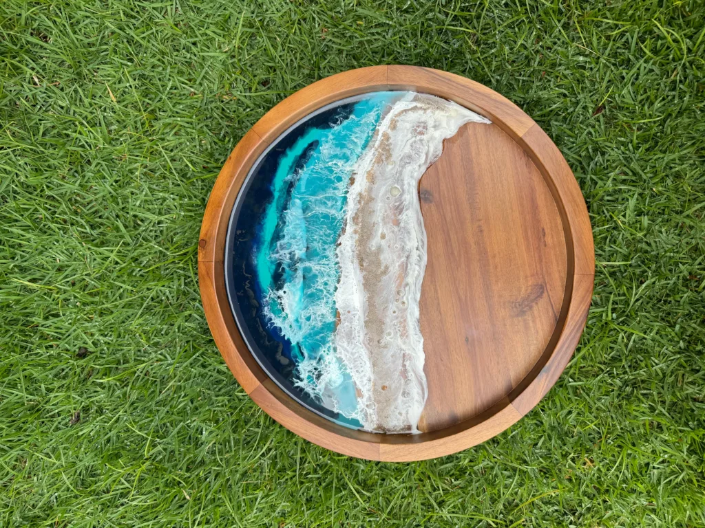 Epoxy resin lazy susan serving tray with island flair