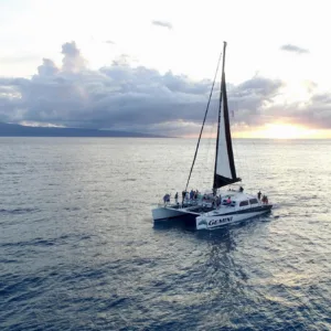 Couple enjoying a romantic sunset sail on Maui waters
