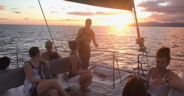 Sailing at Waikiki during a vibrant sunset hour
