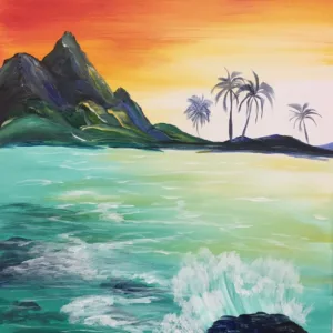 Young adults painting at island art party class in Paia