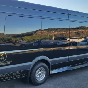 Sleek Mercedes Sprinter limo parked ready for private transport
