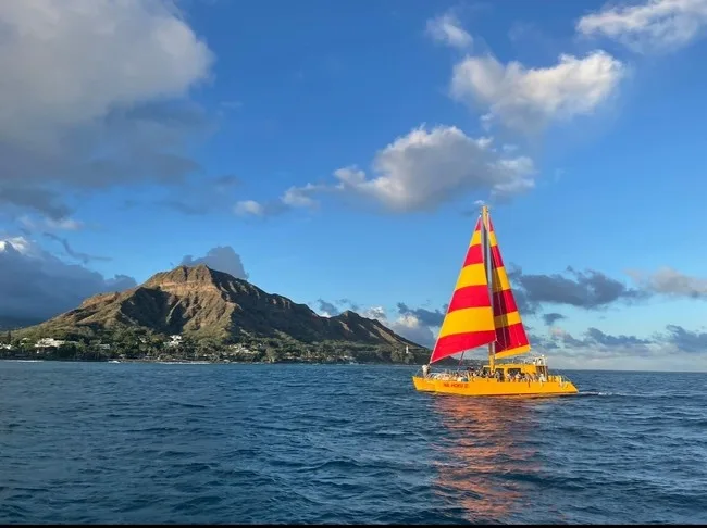Sailing past Diamond Head on a Na Hoku boat