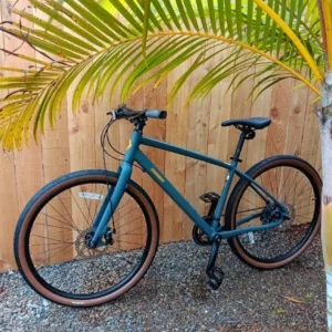 Cyclist on a four-day geared bike rental exploring island