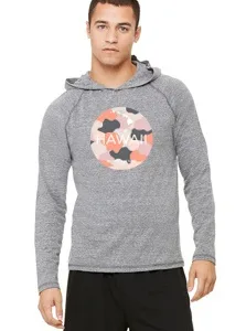 Lightweight hoodie displayed on tropical island background