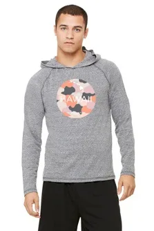 Lightweight hoodie displayed on tropical island background