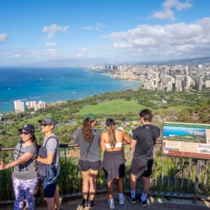 Shuttle bus transporting hikers to Diamond Head trailhead