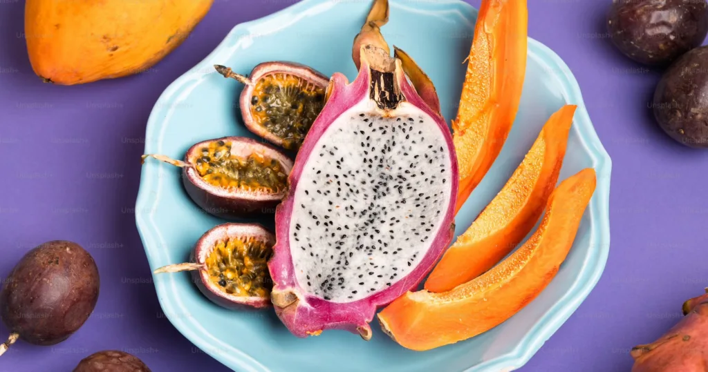 Tasting exotic tropical fruits in a lush setting