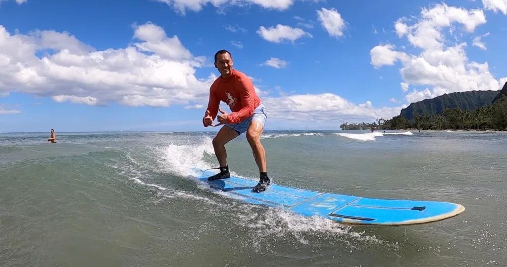 Group enjoying waves on an intermediate surf tour