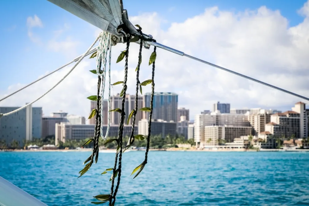Morning sail ceremony with sunrise over Waikiki