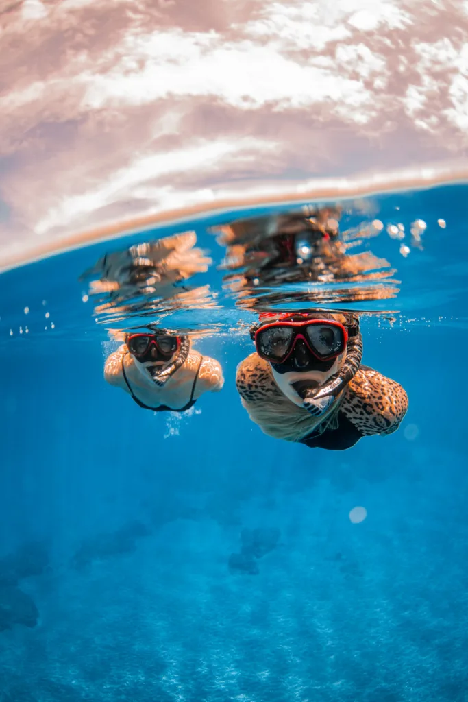 Tourists snorkeling near coral reefs during Maui and Lana'i tour