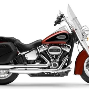 Classic Harley Davidson Softail motorcycle parked near beach