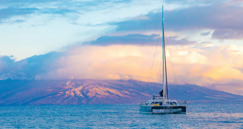 Snorkelers exploring vibrant coral reefs at sunrise near Haleakala