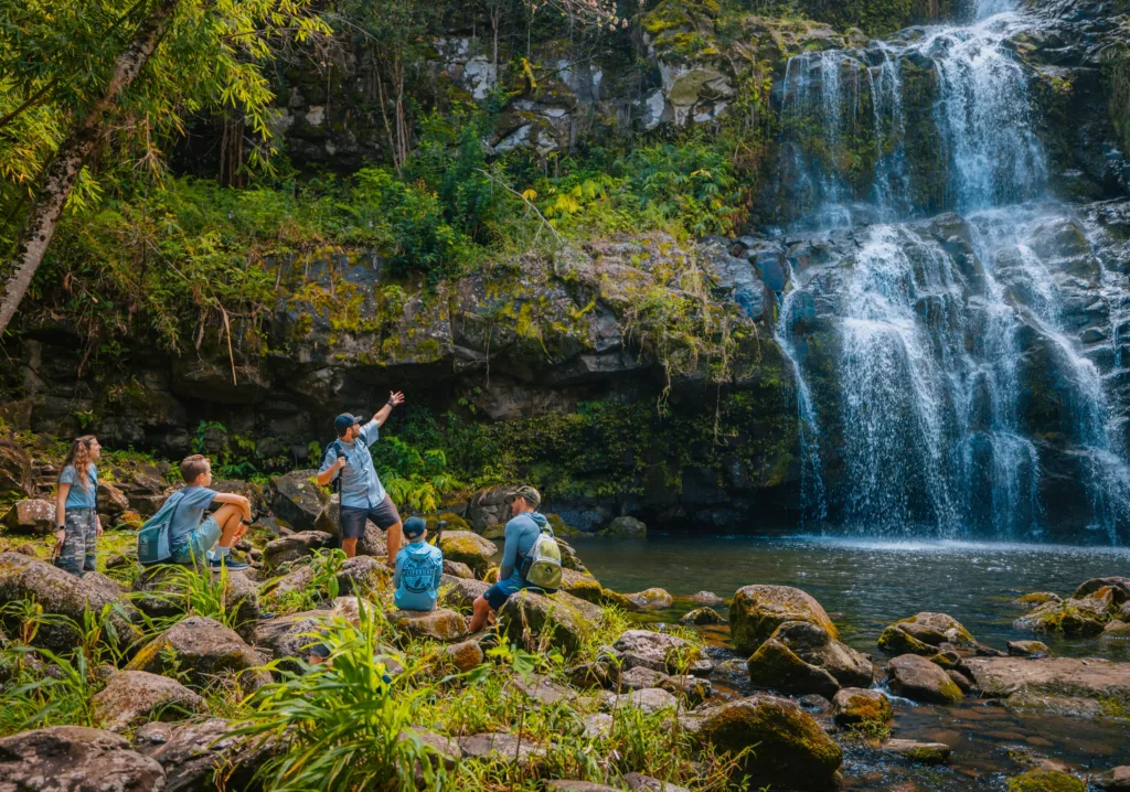 Family enjoying a private outing at Kohala waterfalls adventure