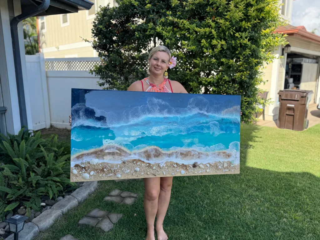 Workshop creating ocean-inspired epoxy resin paintings
