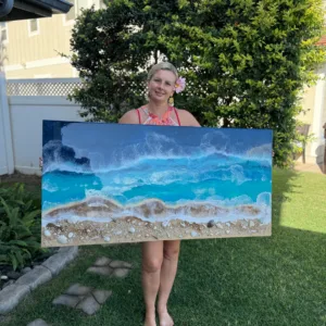 Workshop creating ocean-inspired epoxy resin paintings