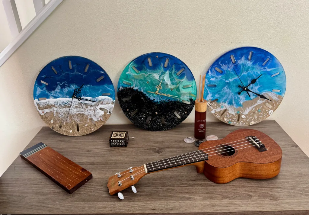 Creative epoxy resin ocean clock making workshop on Maui