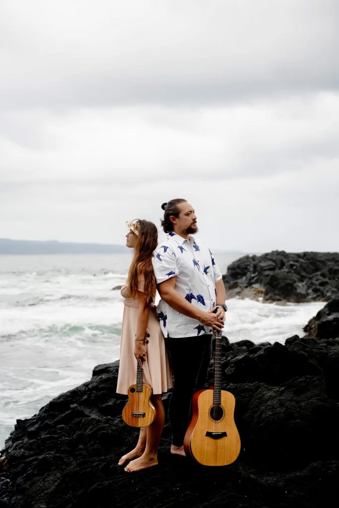 Enjoying Kanikapila acoustic music at sunset in Maui