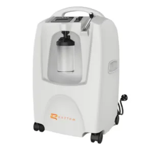 Oxygen concentrator device with tubing attached