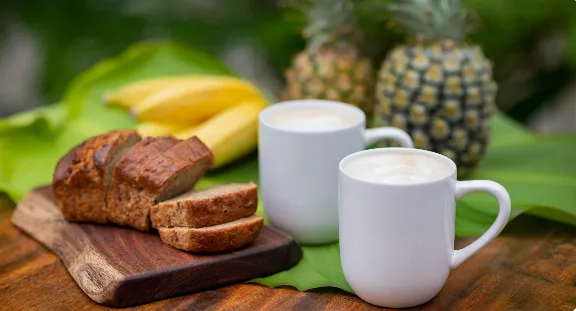 Farm-to-table breakfast with fresh fruit and kombucha tasting