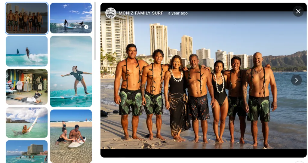 Family taking beginner surf lesson on gentle Hawaii beach waves
