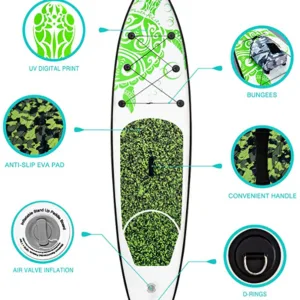 Inflatable paddle board featuring turtle design and colors