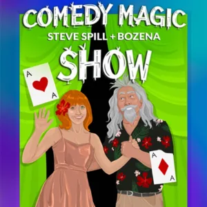 Comedian performing magic tricks on stage in Hawaii show