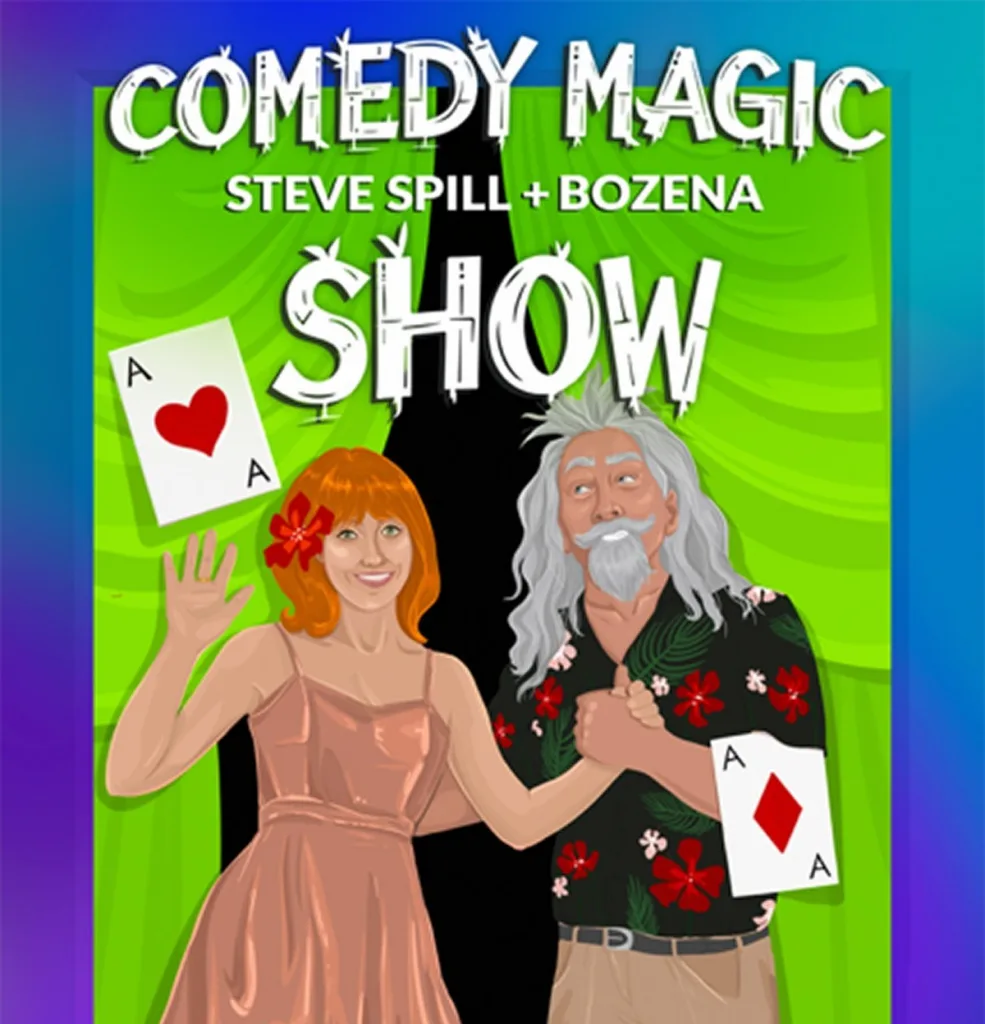 Comedian performing magic tricks on stage in Hawaii show