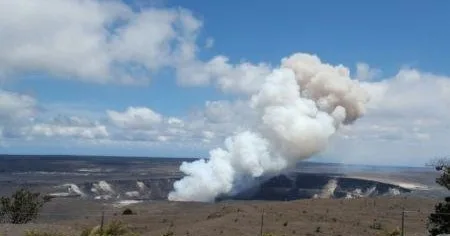 Lava flowing during an active volcano adventure tour