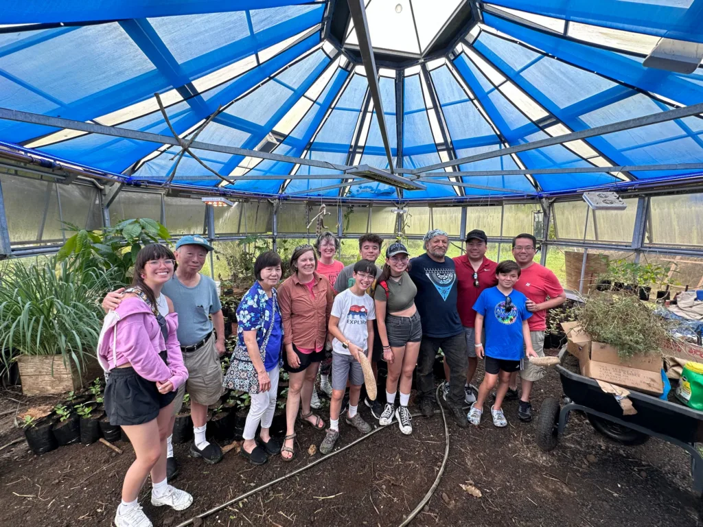 People walking through historic island town on tour