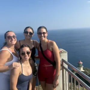 Tour group visiting Diamond Head lookout with ocean backdrop