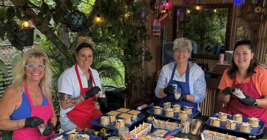 Colorful resin coasters made in Maui workshop