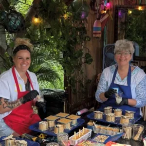 Colorful resin coasters made in Maui workshop
