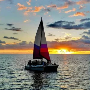 Romantic sunset sailing on a charming Hawaiian catamaran