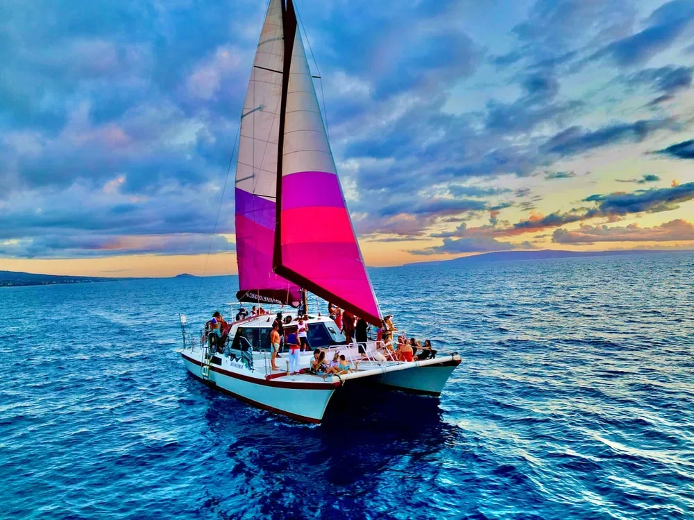 Private Winona sail catamaran cruising near Maui