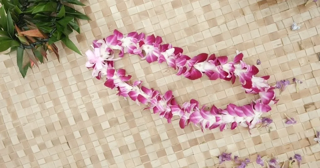Traditional orchid lei greeting at Honolulu Airport