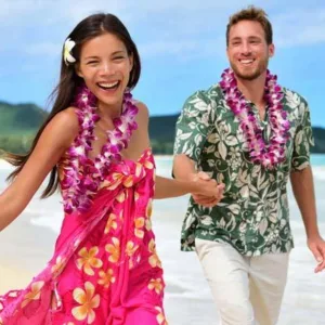 Couple greeted with traditional lei at Kahului Airport arrival