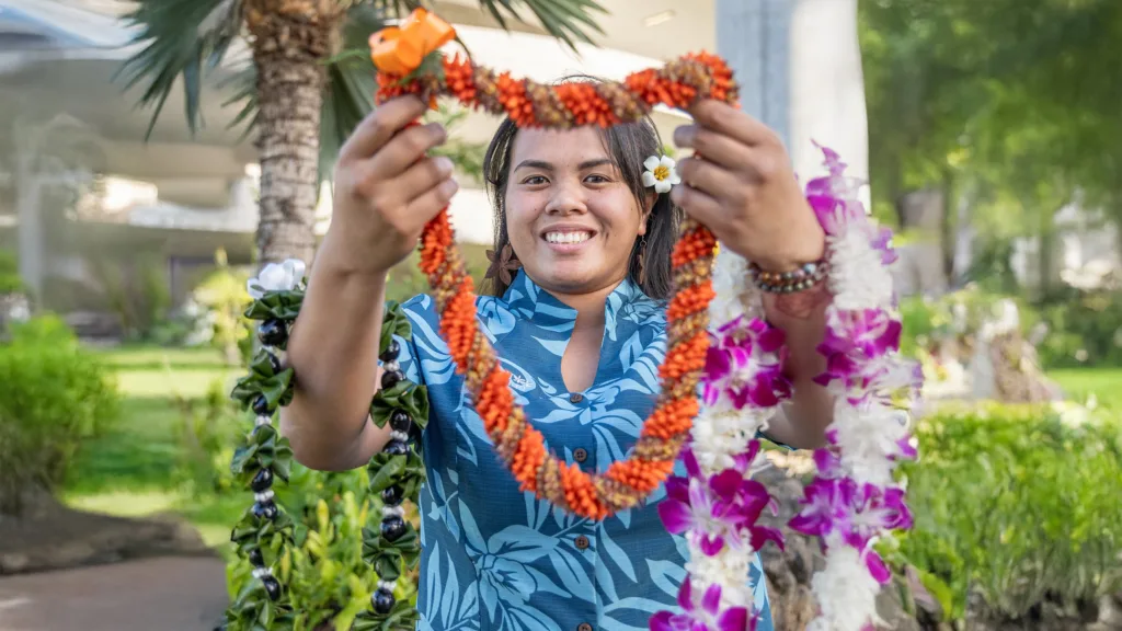 Traditional Hawaiian lei welcome at Kona Airport