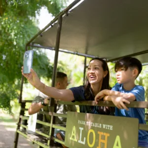 Students exploring tropical island during educational field trip
