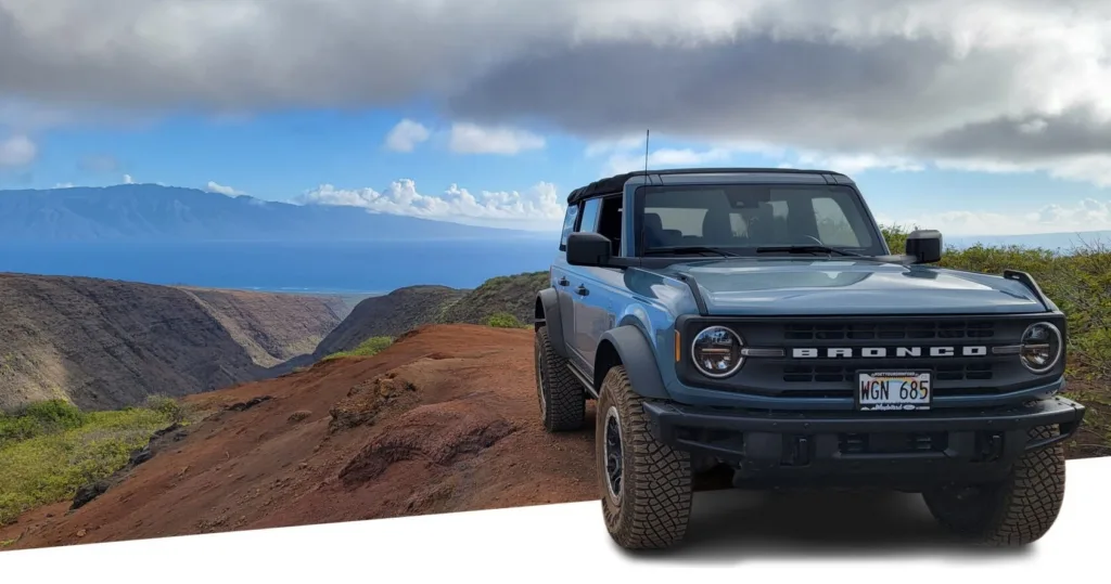 Lana'i Bronco off-road vehicle navigating rugged hiking trails