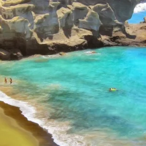 Ceremony of spreading ashes on a serene island shore