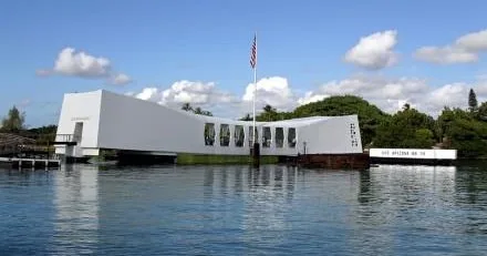 Historic Pearl Harbor memorial with visitors from Waikiki