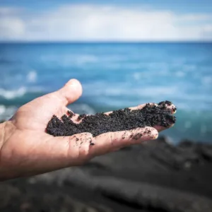 Sunset view over volcanic landscape near Hilo