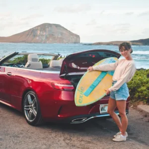 Luxury convertible car on Oahu South Shore tour