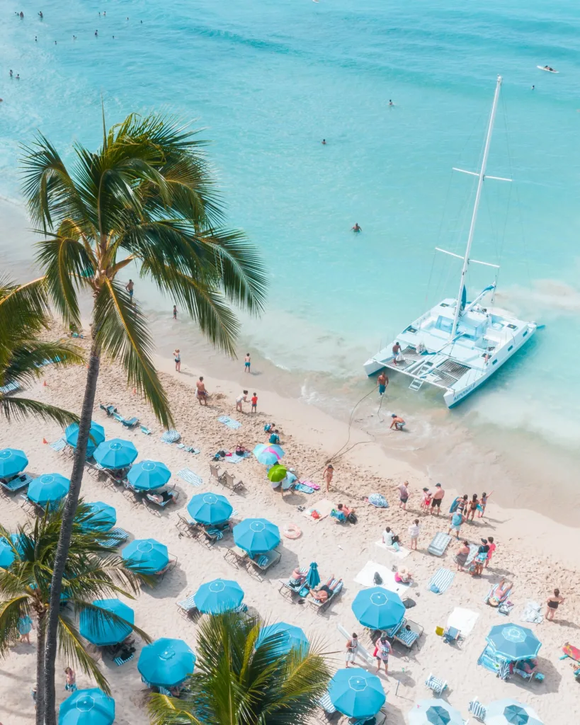 Relaxing catamaran sail along Waikiki Beach